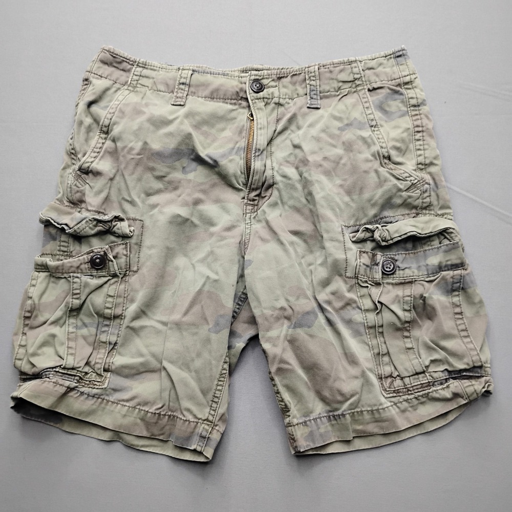 American Eagle Classic Cargo Shorts Mens 34 Green Camo Cotton Utility Outdoor